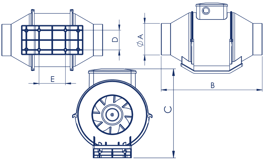 Dynair T-AXM Industrial Ducted Type Radial Ventilation Fan Dimensions