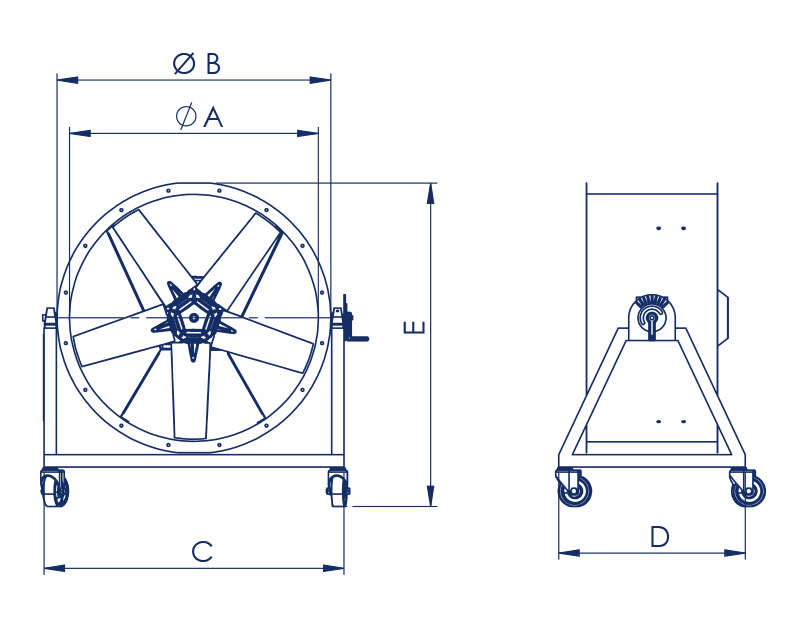 Dynair T/CCP Industrial Ducted Type Axial Fan - Mobile Type Fan Dimensions