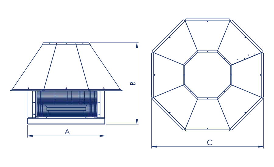 Dynair T-FC Industrial Roof Type Ventilation Fan Fan Dimensions