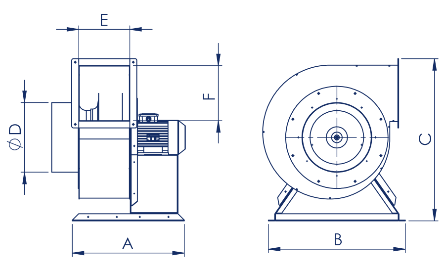 Dynair T/PR-L Industrial Backward Curved Blade Centrifugal Ventilation Fan Dimensions