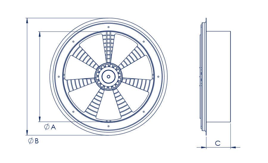 Dynair T/QCM Industrial Wall Type Ventilation Fan Dimensions