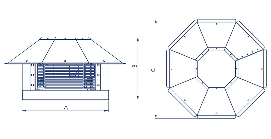 Dynair T-REA Roof Type Ventilation Fan Dimensions