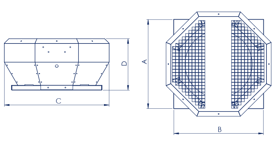 Dynair T-REV Roof Type Fan Dimensions