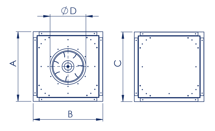 Dynair  T/S-Cube Kat Industrial Direct Drive Box Type Ventilation Fan Dimensions