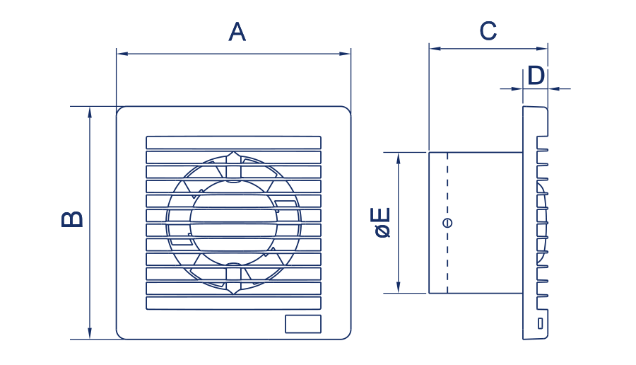 Elicent E-STYLE Wall Type Ultra Thin Axial Ventilation Fan Dimensions