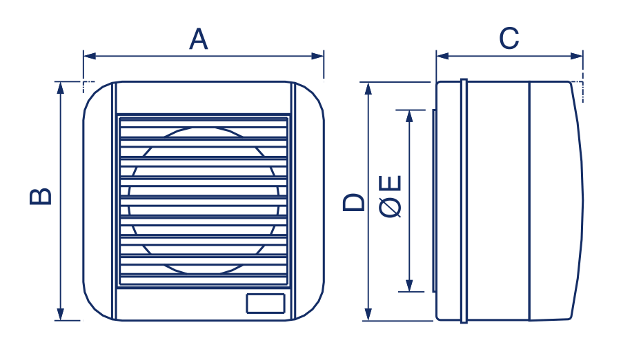 ECO LINE Wall - Window Type Axial Ventilation Fan Dimensions