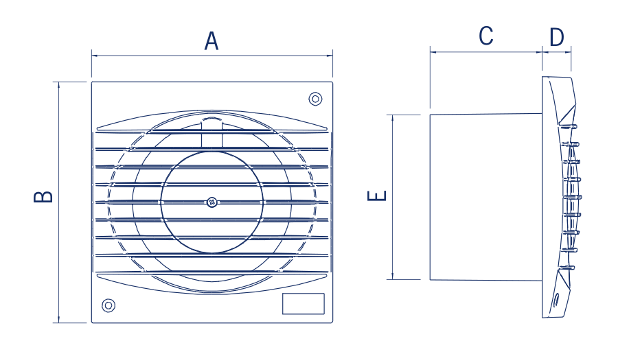 Elicent MiniStyle Wall Type Axial Ventilation Fan Dimensions