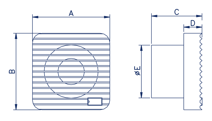 Elicent Muro Wall Type Axial Ventilation Fan Dimensions